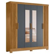 Guarda Roupa Casal Espelho 6 Portas 195 Cm Valenca Freijo Cinza Moval