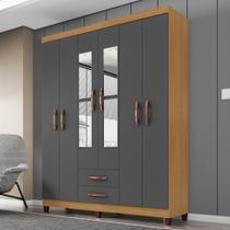 Guarda Roupa Casal Espelho 6 Portas 2 Gavetas Moden 150 Cm Carvalho Am Grafite Incp