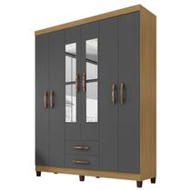 Guarda Roupa Casal Espelho 6P 2G Moden 150 cm Carvalho Am Grafite INCP