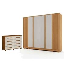Guarda Roupa Casal Evo 6 Portas Cinamomo E Off-white Com Cômoda San Marino 8 Gavetas Cinamomo Off-white - Leifer