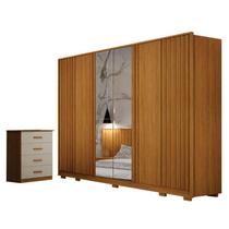 Guarda Roupa Casal Evo 6 Portas Com Espelho Cinamomo com Cômoda Rubi 4 Gavetas Cinamomo Off-White Leifer Guarda Roupa Casal Evo 6 Portas Com Espelho Cinamomo com Cômoda Rubi 4 Gavetas Cinamomo Off-White Leifer