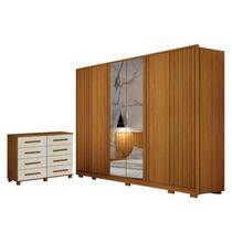 Guarda Roupa Casal Evo 6 Portas Com Espelho Cinamomo com Cômoda San Marino 8 Gavetas Cinamomo Off-White Leifer Guarda Roupa Casal Evo 6 Portas Com Espelho Cinamomo com Cômoda San Marino 8 Gavetas Cinamomo Off-White Leifer