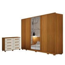 Guarda Roupa Casal Evo 6 Portas Com Espelho Cinamomo com Cômoda San Marino 8 Gavetas Cinamomo Off-White Leifer Guarda Roupa Casal Evo 6 Portas Com Espelho Cinamomo com Cômoda San Marino 8 Gavetas Cinamomo Off-White Leifer
