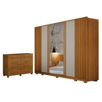 Guarda Roupa Casal Evo 6 Portas Com Espelho Cinamomo e Off-White com Cômoda San Marino 8 Gavetas Cinamomo Leifer Guarda Roupa Casal Evo 6 Portas Com Espelho Cinamomo e Off-White com Cômoda San Marino 8 Gavetas Cinamomo Leifer
