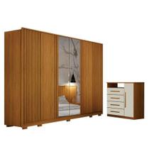Guarda Roupa Casal Evo 6 Portas de Bater com Espelho e Cômoda Diamante Cinamomo Guarda Roupa Casal Evo 6 Portas de Bater com Espelho e Cômoda Diamante Cinamomo