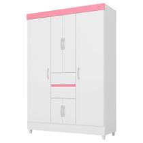 Guarda Roupa Casal Flex 6 Portas 2 Gavetas Ecom II D02 Branco/Rosa/Branco - Mpozenato Guarda Roupa Casal Flex 6 Portas 2 Gavetas Ecom II D02 Branco/Rosa/Branco - Mpozenato