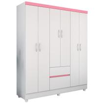 Guarda Roupa Casal Flex 6 Portas 2 Gavetas Flash II D02 Branco/Rosa/Branco - Mpozenato Guarda Roupa Casal Flex 6 Portas 2 Gavetas Flash II D02 Branco/Rosa/Branco - Mpozenato