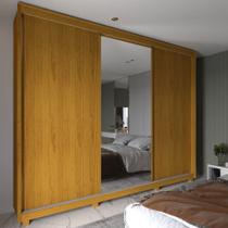 Guarda Roupa Casal Flex com Espelho 3 Portas de Correr e Pés Em MDF Platinum Gelius