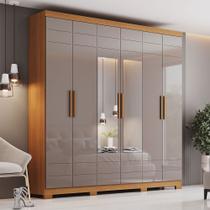 Guarda Roupa Casal Flora 6 Portas 3 Gavetas com Espelho Cinamomo/Avelã - Henn