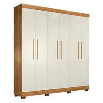 Guarda Roupa Casal Flórida 6 Portas 4 Gavetas MDF Amadeirado-Off White Tigus Guarda Roupa Casal Flórida 6 Portas 4 Gavetas MDF Amadeirado-Off White Tigus