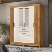 Guarda Roupa Casal Frisado 7 Portas 2 Gavetas 2 Espelhos e Pés Malta Marrom/Freijo/Off White Guarda Roupa Casal Frisado 7 Portas 2 Gavetas 2 Espelhos e Pés Malta Marrom/Freijo/Off White