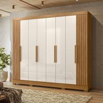 Guarda-Roupa Casal Frisado 8 Portas 4 Gavetas e Pés Diplomata Freijó/Off White