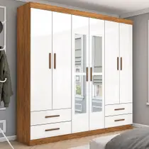 Guarda-Roupa Casal Genova 6 Portas 4 Gavetas com Espelho Cinamomo/Branco - Carioca Móveis