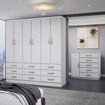 Guarda-Roupa Casal Grace 6 Portas 9 Gavetas com Cômoda 1 Porta 5 Gavetas Branco - Panorama Móveis Guarda-Roupa Casal Grace 6 Portas 9 Gavetas com Cômoda 1 Porta 5 Gavetas Branco - Panorama Móveis