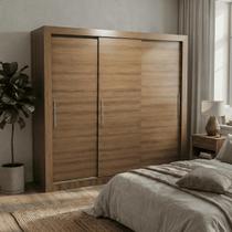 Guarda Roupa Casal Grande 3 Portas De Correr Marrom Glass