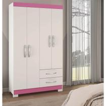 Guarda-roupa Casal Grande 4 Portas Nt 5005 Rosa - Notável Rosa/branco