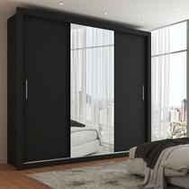 Guarda-Roupa Casal Hamburgo 3 Portas 4 Gavetas com Espelho Preto - Panorama Móveis