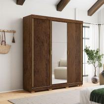 Guarda Roupa Casal Heros 3 Portas de Correr Dupla Face com Espelho MDF Nogueira/Fendi G98 - Gran Belo Guarda Roupa Casal Heros 3 Portas de Correr Dupla Face com Espelho MDF Nogueira/Fendi G98 - Gran Belo