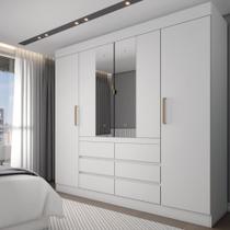 Guarda-Roupa Casal Honey 4 Portas 6 Gavetas com Espelho Branco - Panorama Móveis