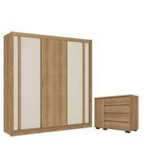 Guarda Roupa Casal Ibiza 3 Portas Capuccino Cacau Off White Flex E Cômoda Com Porta Aurora Cappuccino - Thb