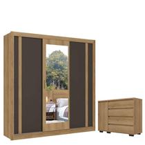 Guarda Roupa Casal Ibiza Glass 3 Portas Capuccino Cacau Off White Flex e Cômoda com Porta Aurora Cappuccino - THB