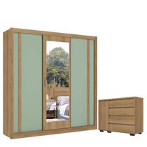 Guarda Roupa Casal Ibiza Glass 3 Portas Capuccino Menta Flex e Cômoda com Porta Aurora e Cappuccino - THB