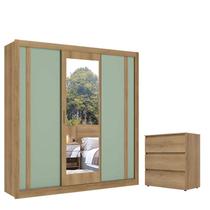 Guarda Roupa Casal Ibiza Glass 3 Portas Capuccino Menta Flex e Cômoda Gaveteiro Condessa - THB
