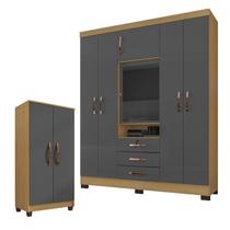 Guarda Roupa Casal Imperial com Armário Multiuso Recife Carvalho Americano Grafite Incorplac Guarda Roupa Casal Imperial com Armário Multiuso Recife Carvalho Americano Grafite Incorplac