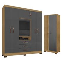 Guarda Roupa Casal Imperial Com Armário Multiuso Versátile Carvalho Americano Grafite - Incorplac Guarda Roupa Casal Imperial Com Armário Multiuso Versátile Carvalho Americano Grafite - Incorplac