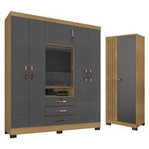 Guarda Roupa Casal Imperial com Armário Multiuso Versátile Carvalho Americano Grafite Incorplac Guarda Roupa Casal Imperial com Armário Multiuso Versátile Carvalho Americano Grafite Incorplac