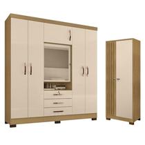 Guarda Roupa Casal Imperial com Armário Multiuso Versátile Carvalho Americano Off White Incorplac