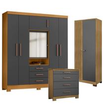 Guarda Roupa Casal Imperial com Cômoda 4 Gavetas New e Armário Multiuso Versatile Carvalho Americano Grafite - Incorplac