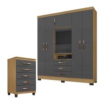 Guarda Roupa Casal Imperial com Cômoda Cannes 5 Gavetas Carvalho Americano Grafite Incorplac Guarda Roupa Casal Imperial com Cômoda Cannes 5 Gavetas Carvalho Americano Grafite Incorplac