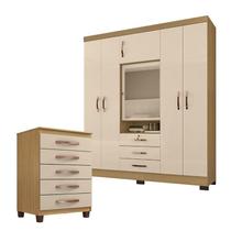 Guarda Roupa Casal Imperial com Cômoda Cannes 5 Gavetas Carvalho Americano Off White Incorplac Guarda Roupa Casal Imperial com Cômoda Cannes 5 Gavetas Carvalho Americano Off White Incorplac