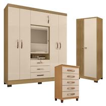 Guarda Roupa Casal Imperial com Cômoda Cannes 5 Gavetas e Armário Multiuso Versatile Carvalho Americano Off White - Incorplac Guarda Roupa Casal Imperial com Cômoda Cannes 5 Gavetas e Armário Multiuso Versatile Carvalho Americano Off White - Incorplac