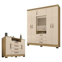 Guarda Roupa Casal Imperial com Cômoda Madri Carvalho Americano Off White Incorplac