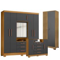 Guarda Roupa Casal Imperial com Cômoda Madri e Armário Multiuso Versatile Carvalho Americano Grafite - Incorplac Guarda Roupa Casal Imperial com Cômoda Madri e Armário Multiuso Versatile Carvalho Americano Grafite - Incorplac