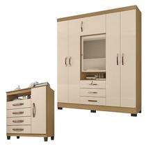 Guarda Roupa Casal Imperial com Cômoda Sapateira Cannes Carvalho Americano Off White Incorplac