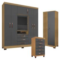 Guarda Roupa Casal Imperial com Cômoda Sapateira Cannes e Armário Multiuo Versatile com Chave Carvaho Americano Grafite - Incorplac Guarda Roupa Casal Imperial com Cômoda Sapateira Cannes e Armário Multiuo Versatile com Chave Carvaho Americano Grafite - Incorplac
