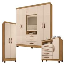 Guarda Roupa Casal Imperial com Cômoda Sapateira Cannes e Armário Multiuso Egito Carvalho Americano Off White Incorplac