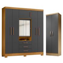 Guarda Roupa Casal Imperial e Armário Multiuso New Egito Carvalho Americano Grafite - Incorplac Guarda Roupa Casal Imperial e Armário Multiuso New Egito Carvalho Americano Grafite - Incorplac