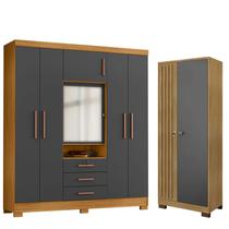 Guarda Roupa Casal Imperial e Armário Multiuso Versatile Carvalho Americano Grafite - Incorplac Guarda Roupa Casal Imperial e Armário Multiuso Versatile Carvalho Americano Grafite - Incorplac