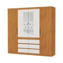 Guarda-Roupa Casal Império 4 Portas com Espelho, 6 Gavetas e Pés Cinamomo e Off White Carioca Móveis