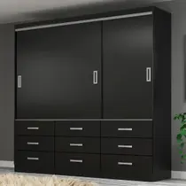 Guarda-Roupa Casal Isabela 3 Portas 9 Gavetas Black - Evidência Móveis