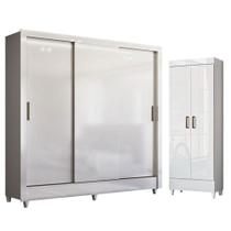 Guarda Roupa Casal Itália 3 Portas com Pés e Armário Multiuso Fit com Pés Branco Brilho - Santos Andirá Guarda Roupa Casal Itália 3 Portas com Pés e Armário Multiuso Fit com Pés Branco Brilho - Santos Andirá