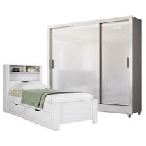 Guarda Roupa Casal Itália 3 Portas com Pés e Cama Solteiro Invicta Branco Brilho - Santos Andirá Guarda Roupa Casal Itália 3 Portas com Pés e Cama Solteiro Invicta Branco Brilho - Santos Andirá