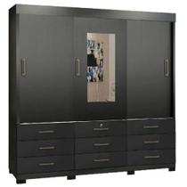 Guarda Roupa Casal Itapema 3 Portas de Correr e 9 Gavetas com Espelho Rud Rack Guarda Roupa Casal Itapema 3 Portas de Correr e 9 Gavetas com Espelho Rud Rack