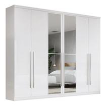 Guarda Roupa Casal Jade 6 Portas Branco Brilho com Espelhos - Móveis Henn