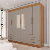 Guarda-Roupa Casal Kali 6 Portas 4 Gavetas com Espelho Cinamomo/Off White - Pnr Móveis