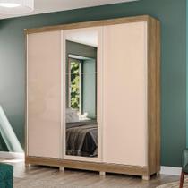 Guarda-Roupa Casal Kappesberg 3 Portas Reversiveis de Correr 3 Espelhos 1 Cabideiro Nogueira/Macadâmia